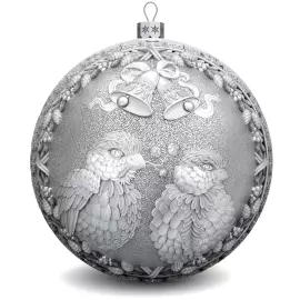 Set of 2 silver Christmas balls "Snowflakes and Bullfinches"
